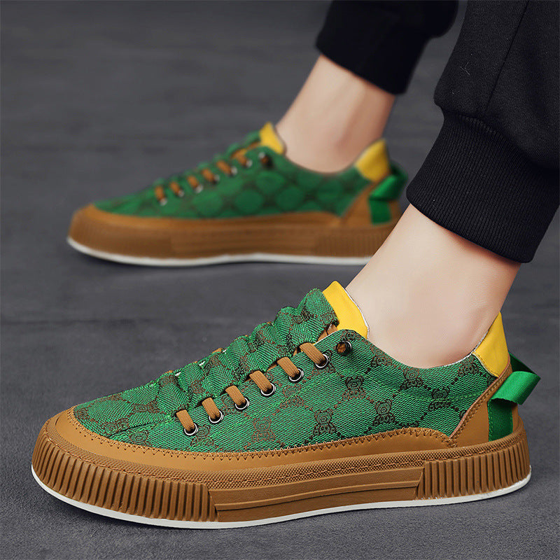 Men’s Patterned Canvas Lace-Up Trainers