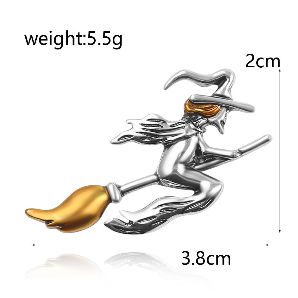 Witch on Broom Brooch