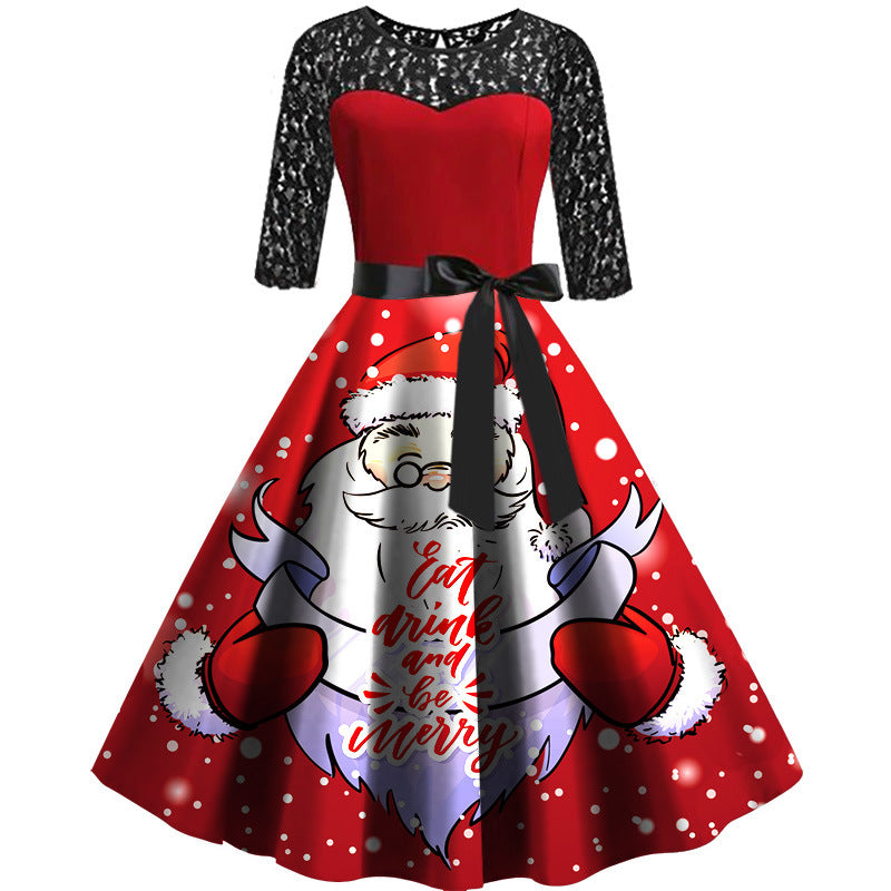 Women's Red Christmas Print Dress