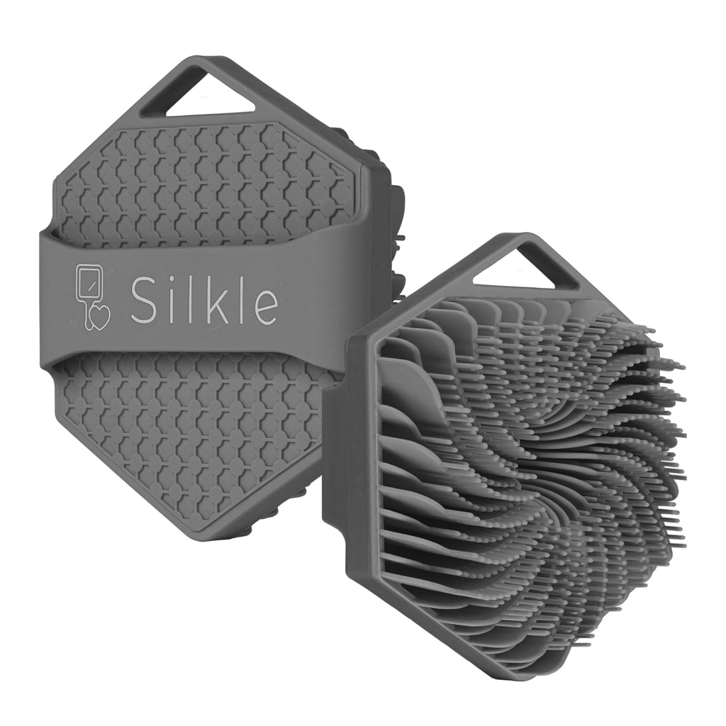 SILKLE Silicone Body Scrubber – Exfoliating Bath Brush & Skin Cleanser, Gray