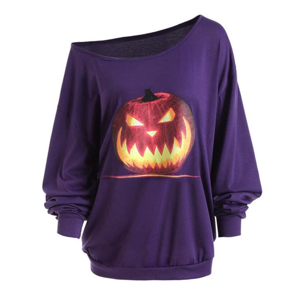 Women's Cross-Shoulder Pumpkin Halloween Top