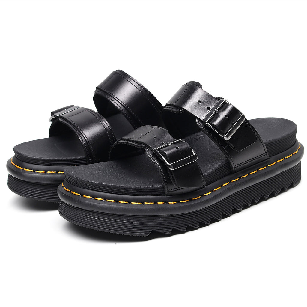 Damen Leder-Sandalen mit offener Spitze und Schnallenriemen