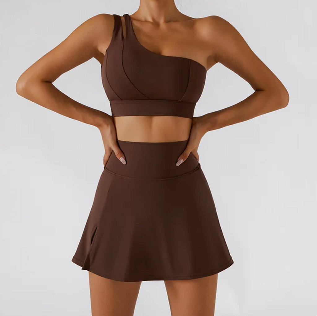 Gerippter One-Shoulder-Yoga-BH & Activewear-Set – Damen-Sportbekleidung