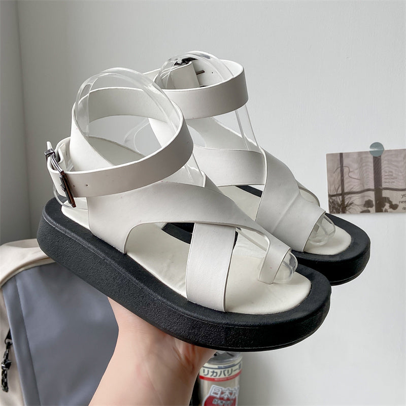 Women's Leather Muffin Buckle Summer Sandals