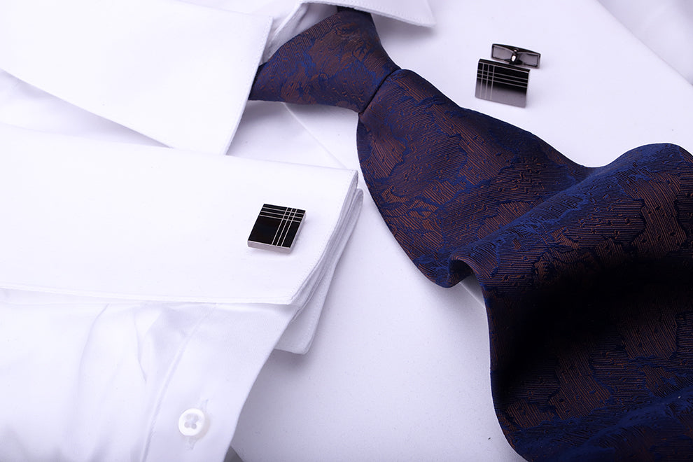 Striped Men's French Cufflinks – Geometric Brass Shirt Cufflinks in Black