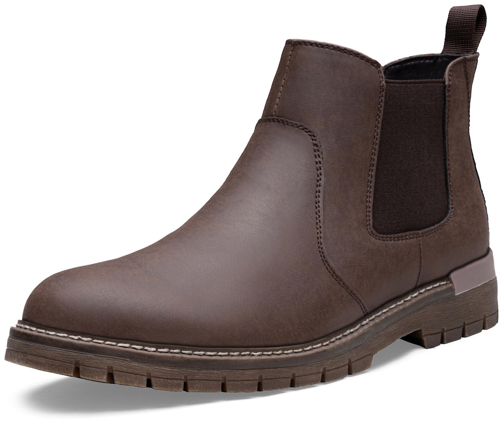 Jousen Men's Slip-On Chelsea Ankle Boots – Casual Elastic Band Boots in Dark Brown (Size 10)