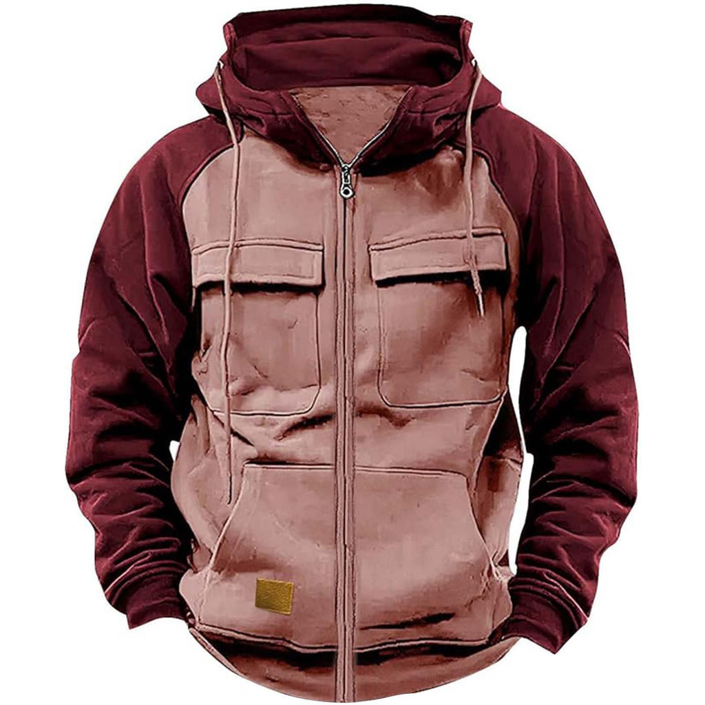 Men's Camo Full Zip Hoodie Sweatshirt – Outdoor Jacket with Pockets in Pink (Medium)
