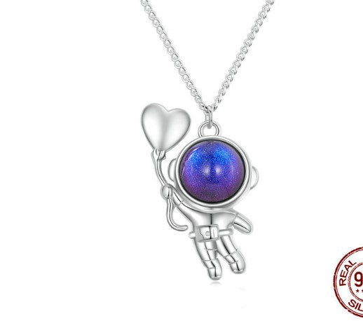 Sterling Silver Astronaut Heart Necklace