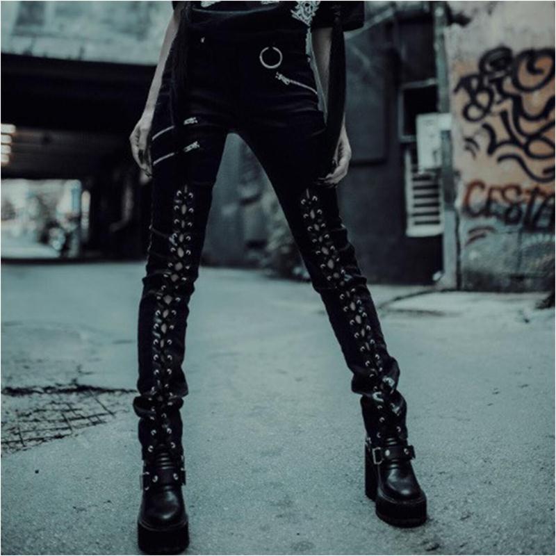 Black High-Waisted Strap & Zip Trousers
