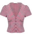 Damen Kurzarm Kariertes Button-Down-Hemd