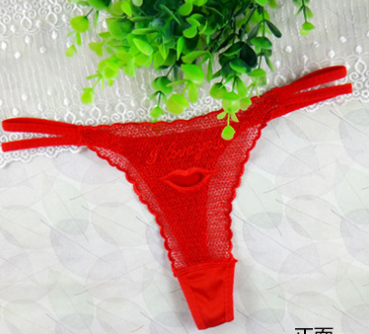 Women's Red Rose-Pattern Lace Thong