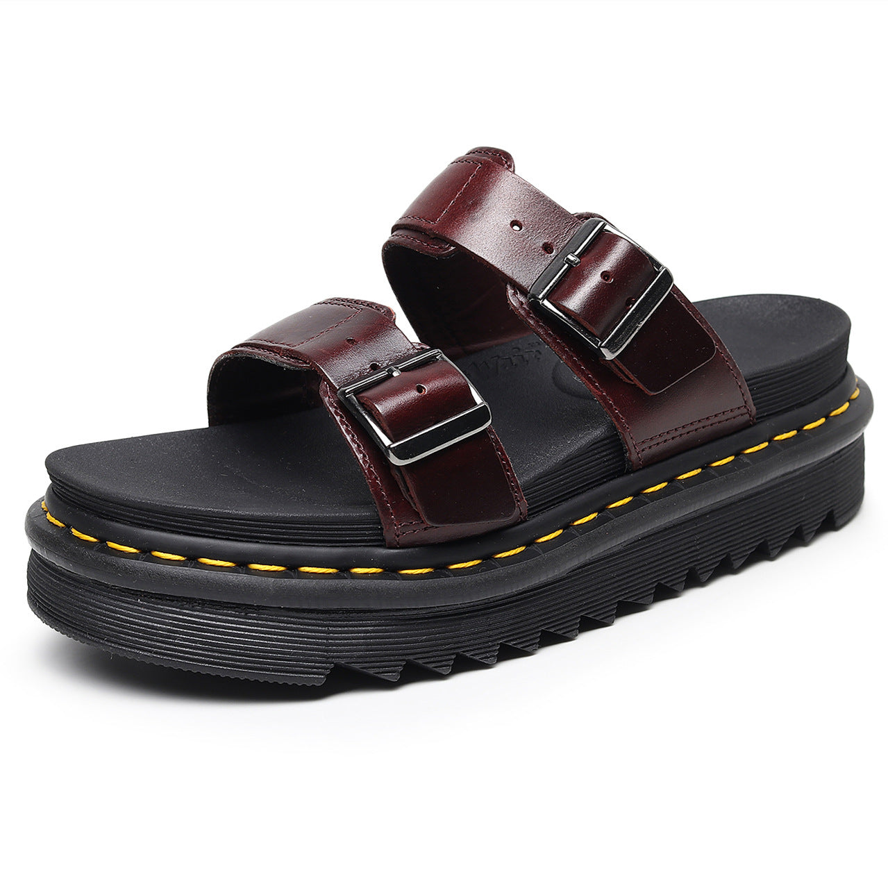 Women's Leather Open-Toe Sandals with Buckle Strap