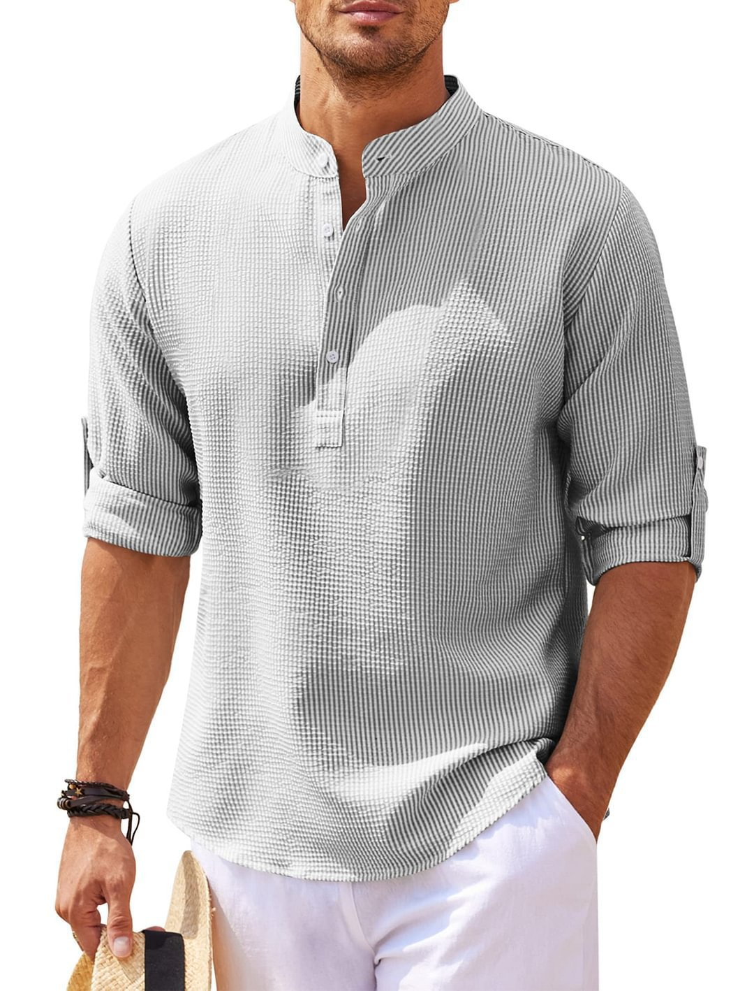 Men's Stand Collar Pineapple Texture Shirt | Casual Summer Top