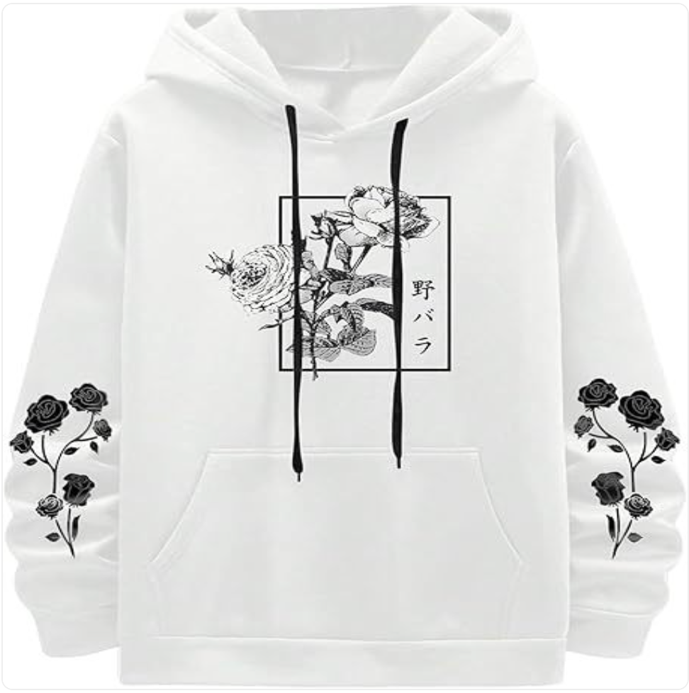 Rose Print Casual Sweatshirt – Loose Fit Polyester Pullover in 8 Colours | S–XXXL