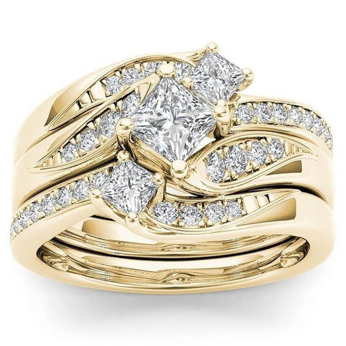 18K Gold & Rose Gold Diamond Zircon Ring for Women