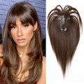ISTGIFT Hair Topper with Real Human Hair Bangs – 360° 3D Wispy Clip-In Bangs & Hair Topper | Mocha Brown