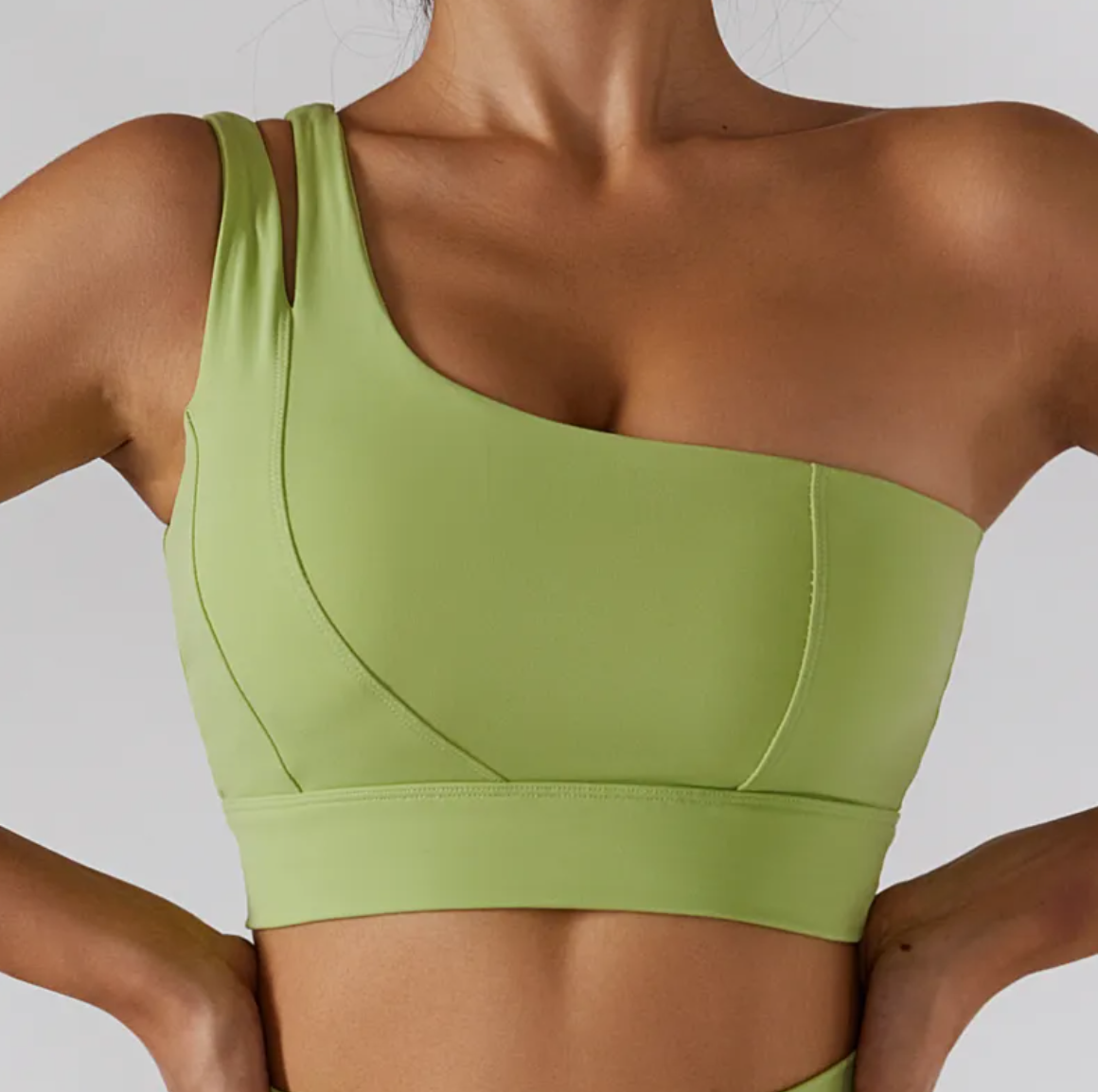 Gerippter One-Shoulder-Yoga-BH & Activewear-Set – Damen-Sportbekleidung