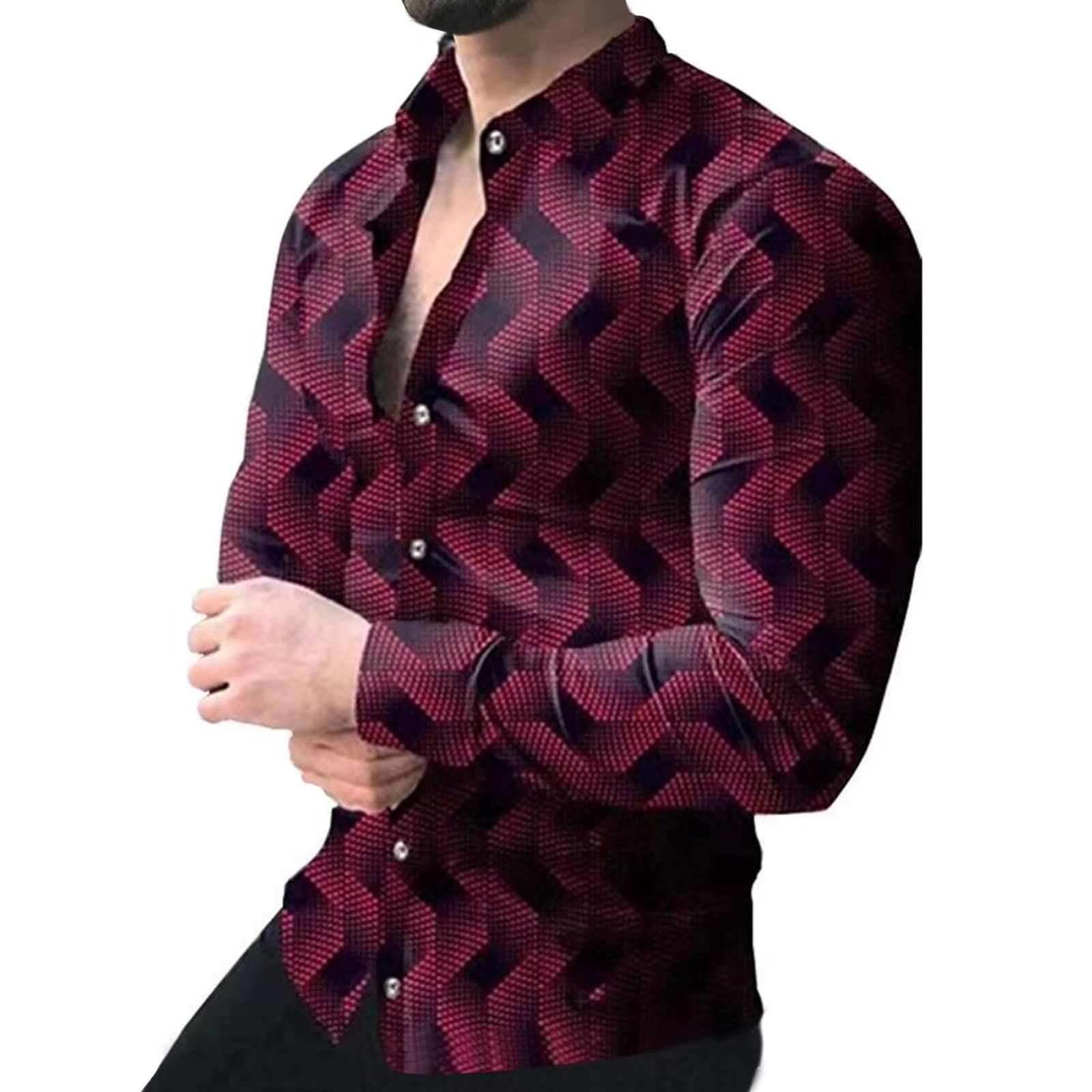 Herren Langarm-Hemd mit Muster – Button-Down