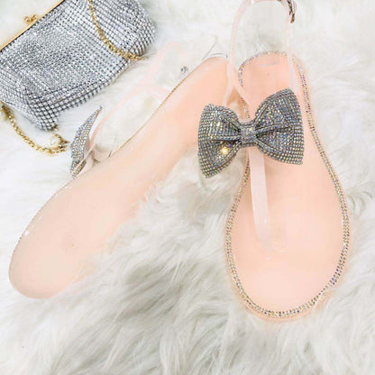 White Fancy Diamond Bow Sandals