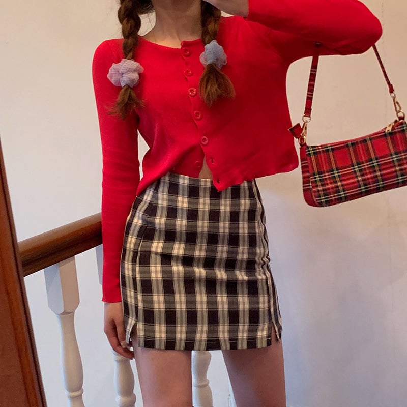 Women's High-Waist Plaid A-Line Skirt