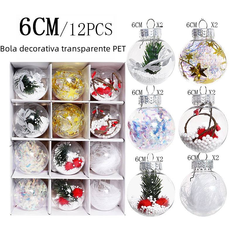 Clear Christmas Bauble Set – 12 x 6cm Tree Ornaments