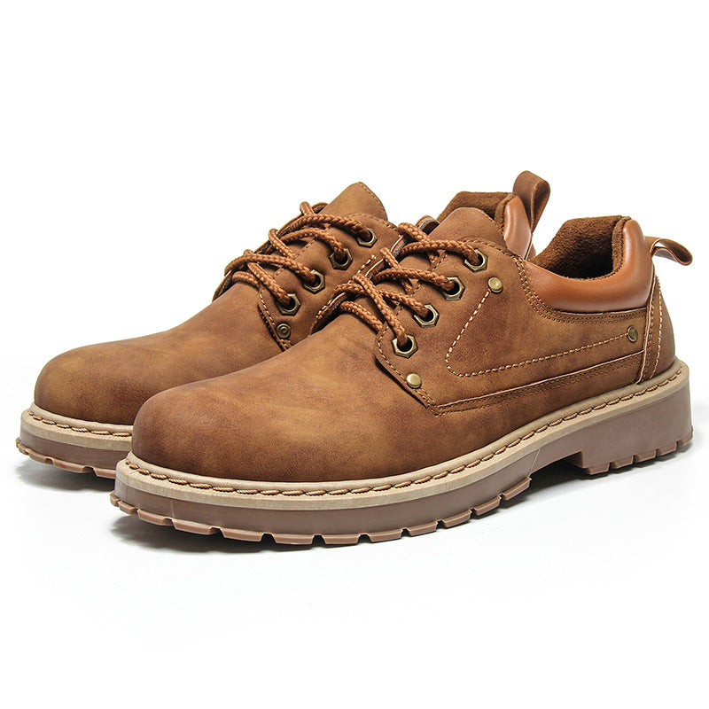 Men's British Style Workwear Shoes – Round Toe, Dark Blue, Brown, Black & Yellow