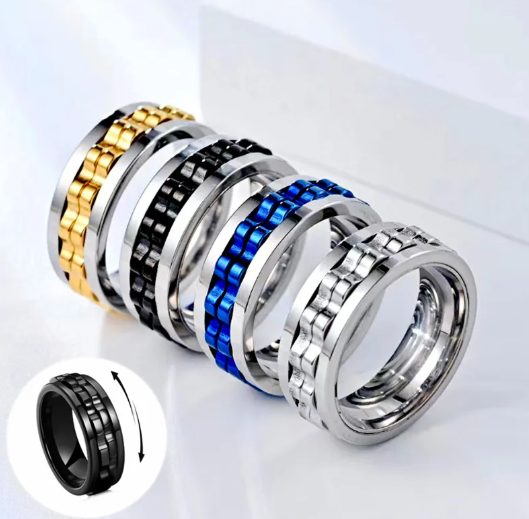 Stainless Steel Spinner Fidget Ring – Anti-Stress Spinning Band