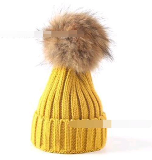 Solid Colour Knitted Hats with Faux Fur Pom Pom