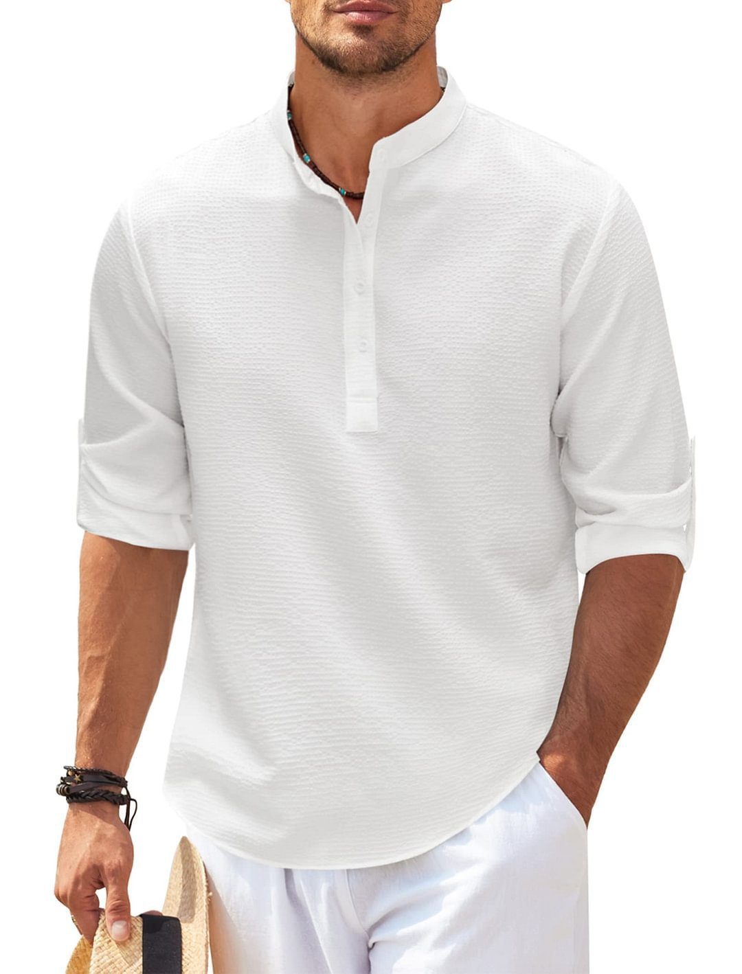 Men's Stand Collar Pineapple Texture Shirt | Casual Summer Top