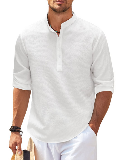 Men's Stand Collar Pineapple Texture Shirt | Casual Summer Top