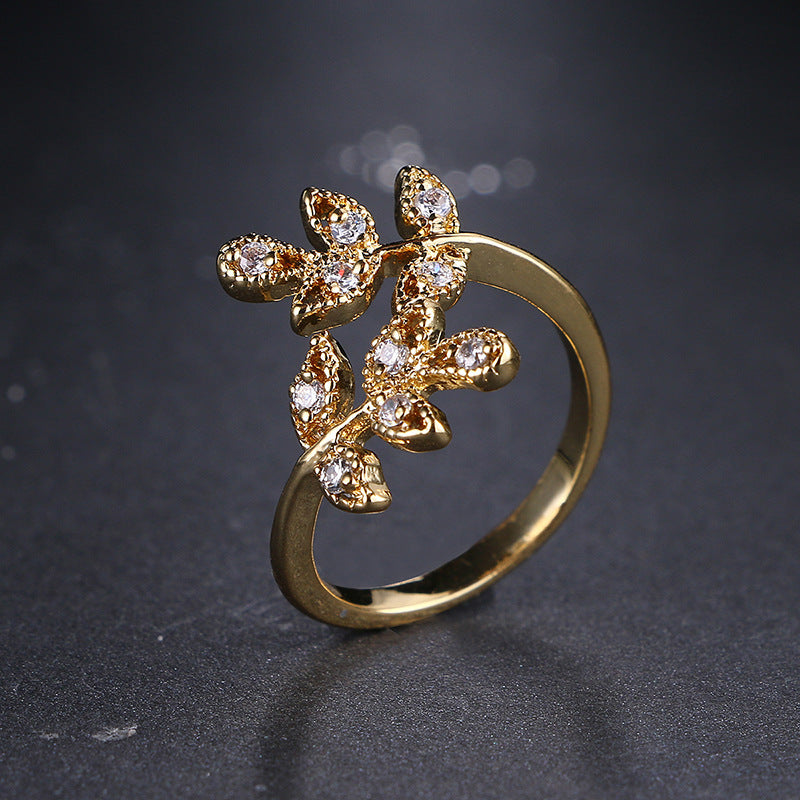 Gold-Plated Leaf Open Ring