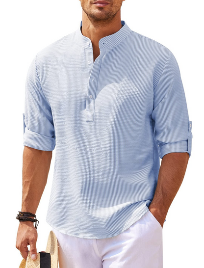 Men's Stand Collar Pineapple Texture Shirt | Casual Summer Top