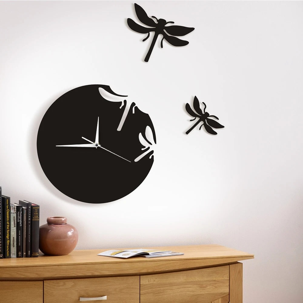 Horloge murale libellule en acrylique à faire soi-même pour la décoration du salon