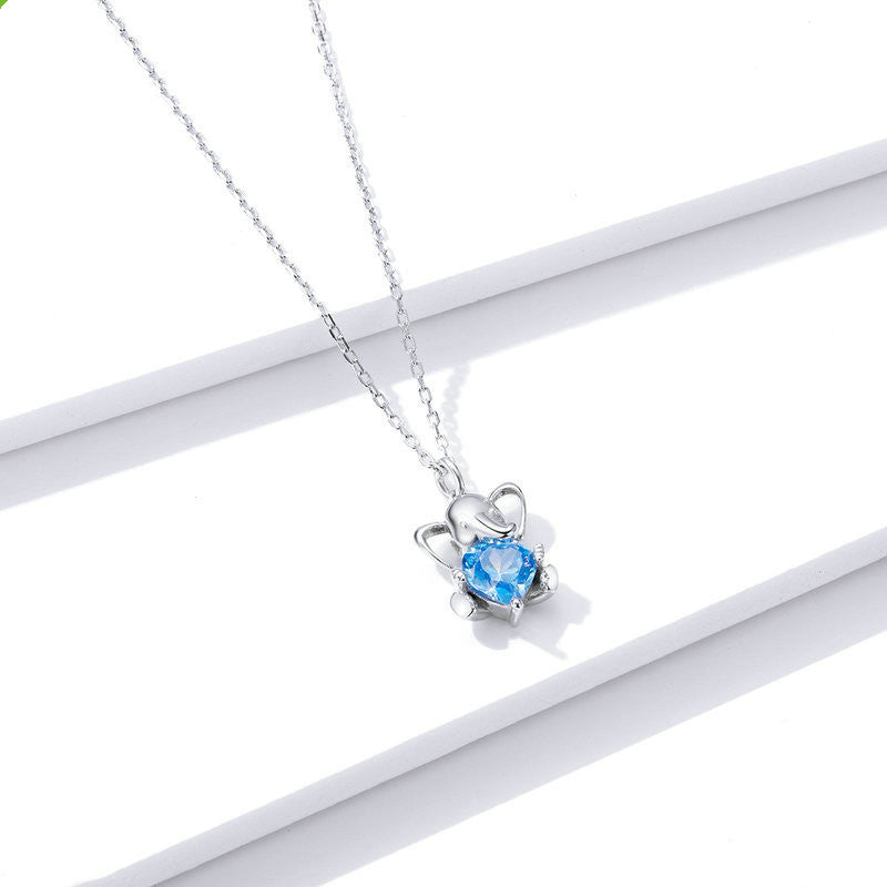 Blue Heart Elephant Pendant Necklace