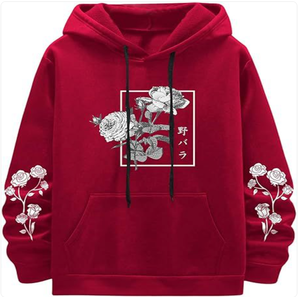 Rose Print Casual Sweatshirt – Loose Fit Polyester Pullover in 8 Colours | S–XXXL