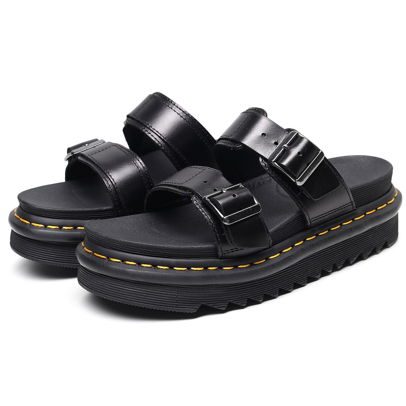 Women's Leather Open-Toe Sandals with Buckle Strap