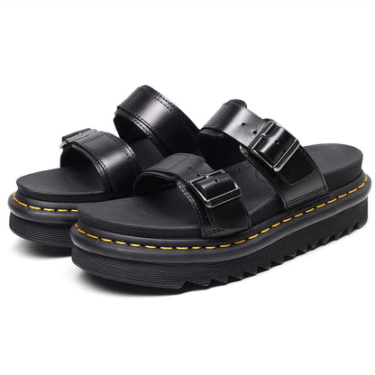 Women's Leather Open-Toe Sandals with Buckle Strap