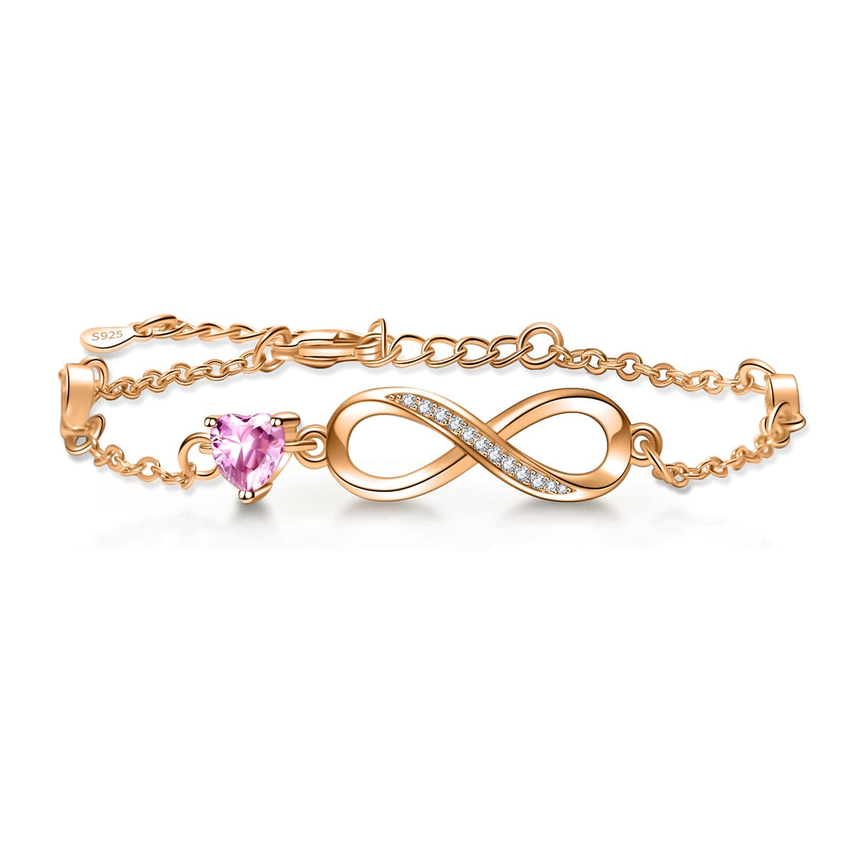 Infinity Heart Bracelet with Pink Stones
