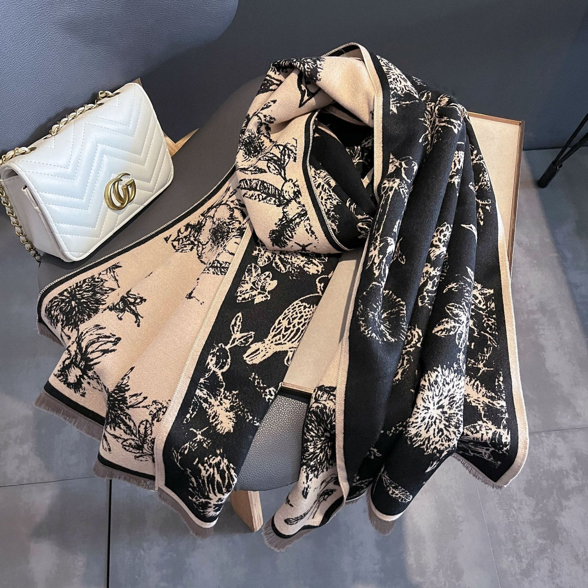 Beige Cashmere-Feel Acrylic Scarf, 65 x 185 cm