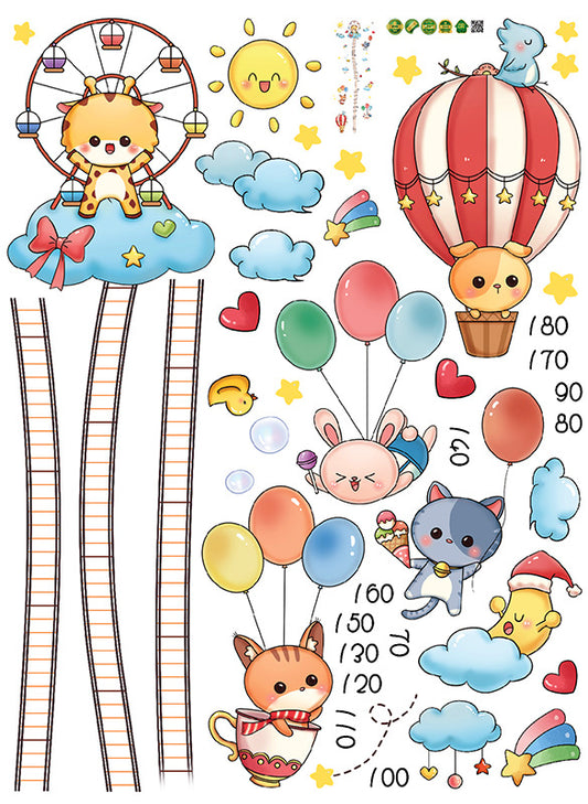 Cartoon Animal Height Stickers for Kids' Room Decor