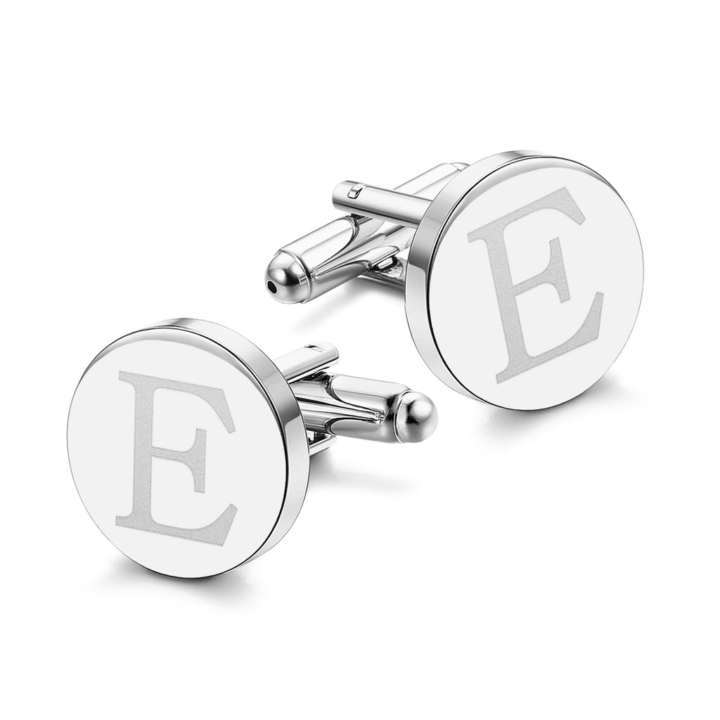 LOLIAS Men's Initial Letter E Cufflinks – Classic Silver Personalised Cuff Links with Gift Box