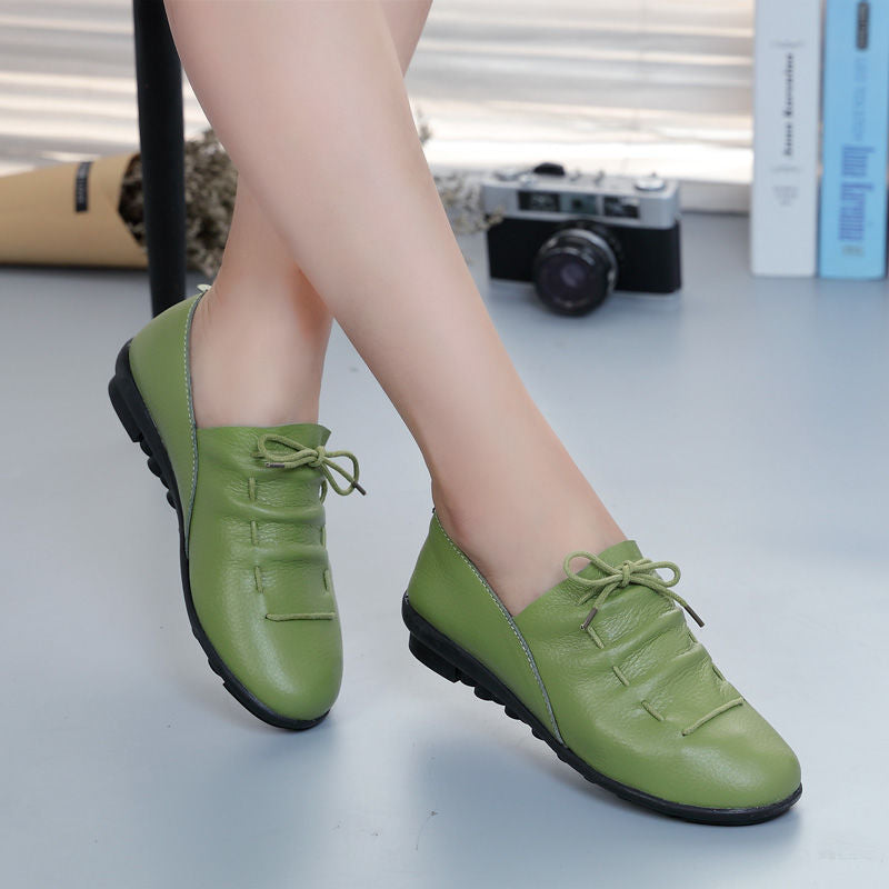 Damen Herbst Freizeit Lederschuhe – Flache Schuhe mit weicher Sohle für jeden Tag