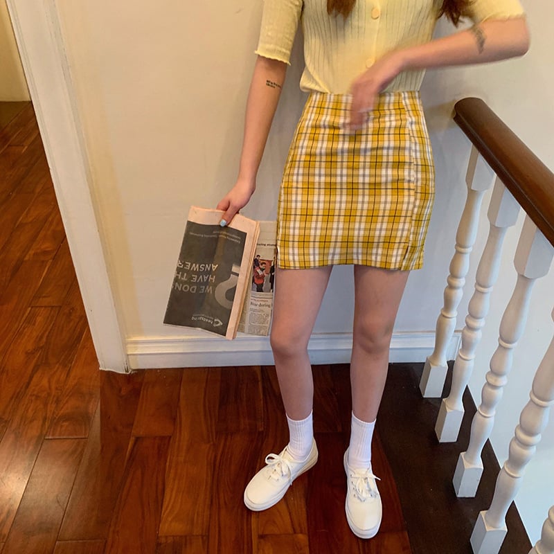 Women's High-Waist Plaid A-Line Skirt