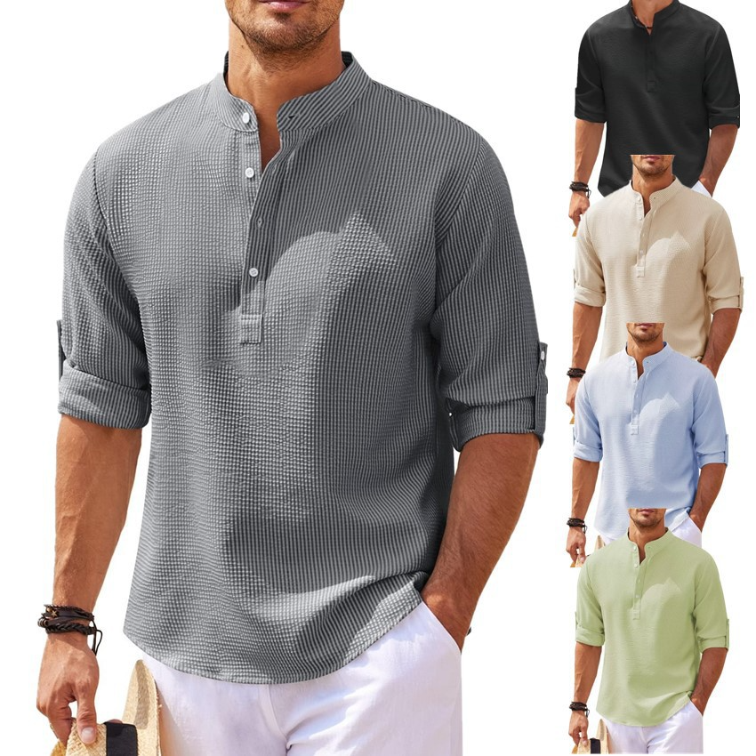 Men's Stand Collar Pineapple Texture Shirt | Casual Summer Top