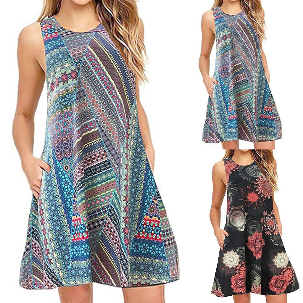 Women's Sleeveless Casual Back Zip T-Shirt Dress