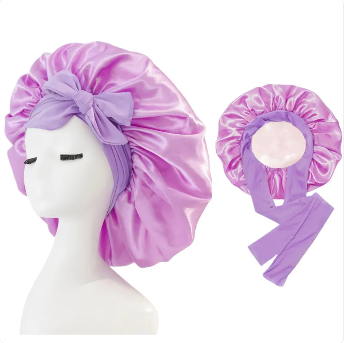 Double-Layer Bow Wide-Brimmed Hair Care Hat – Shower Cap & Hair Wrap for Women