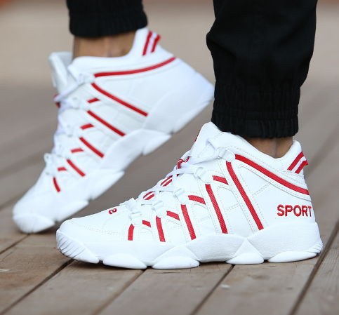 High-Top Basketball Shoes for Men & Women – Ankle Support, White, Black & Red, EU 36–45