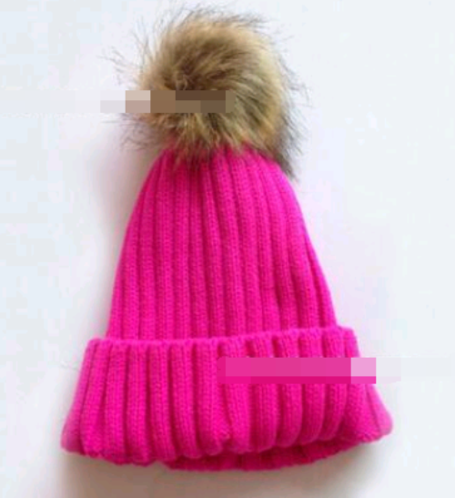 Solid Colour Knitted Hats with Faux Fur Pom Pom