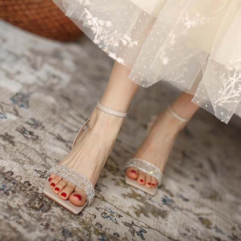 Rhinestone-Embellished High-Heel Stiletto Sandals