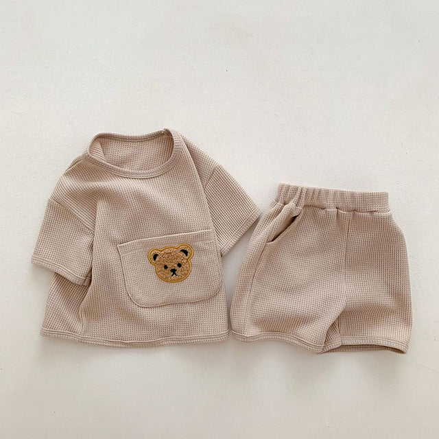 Baby Girls Waffle Bear Tee & Shorts Set